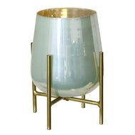 Ird Milky Green Hurricane Vase with Stand by StyleCraft AI11353