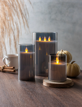 Load image into Gallery viewer, Flameless LED Candle in Smoked Grey Glass by Ganz ARG1445