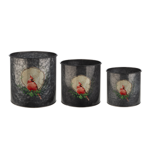 Cardinal & Wood Slice Planter (3pc set) by Ganz CB175291