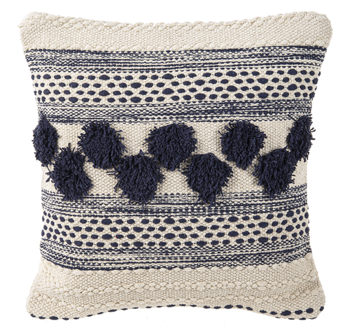 Navy & White Pom Pom Pillow by Ganz CB175779