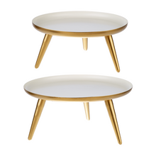 Load image into Gallery viewer, White Enamel with Gold Tripod Base Pedestal Stand (2pc set) by Ganz CB176736