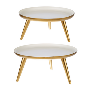 White Enamel with Gold Tripod Base Pedestal Stand (2pc set) by Ganz CB176736