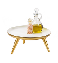 Load image into Gallery viewer, White Enamel with Gold Tripod Base Pedestal Stand (2pc set) by Ganz CB176736