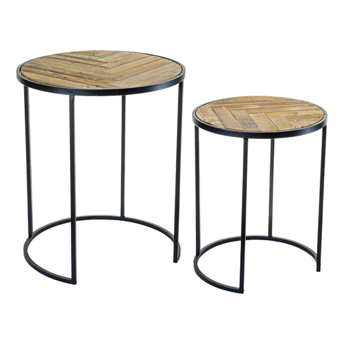 Reclaimed Wood Triangle Inlay Round Nested Table (2 pc set) by Ganz CB177035