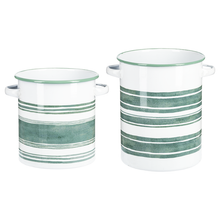 Load image into Gallery viewer, Sage &amp; White Striped Enamel Container with Handles by Ganz CB177208