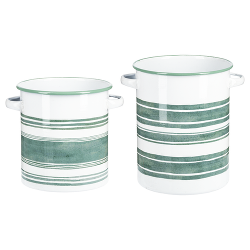 Sage & White Striped Enamel Container with Handles by Ganz CB177208