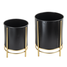 Load image into Gallery viewer, Black with Gold Accent Planter (2 pc set) by Ganz CB178306