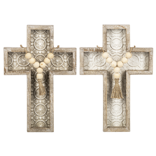 Embossed Tile Wall Cross with Beaded Tassel by Ganz CB179211