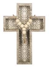Load image into Gallery viewer, Embossed Tile Wall Cross with Beaded Tassel by Ganz CB179211