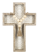Load image into Gallery viewer, Embossed Tile Wall Cross with Beaded Tassel by Ganz CB179211