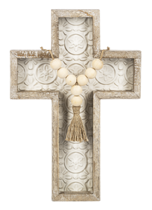 Embossed Tile Wall Cross with Beaded Tassel by Ganz CB179211