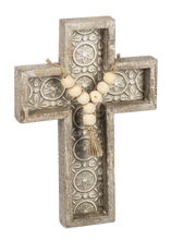 Load image into Gallery viewer, Embossed Tile Wall Cross with Beaded Tassel by Ganz CB179211