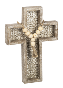 Embossed Tile Wall Cross with Beaded Tassel by Ganz CB179211