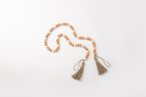 Gold, Natural, Rust Wood Beaded Garland with Tassel by Ganz CB179275
