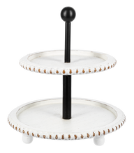 Load image into Gallery viewer, Whitewash Beaded Edge Two-Tier Pedestal Stand by Ganz CB179374
