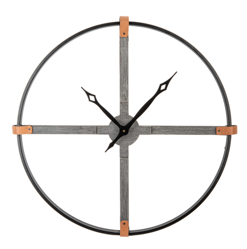 Round Wall Clock with Leather Detail by Ganz CB179389