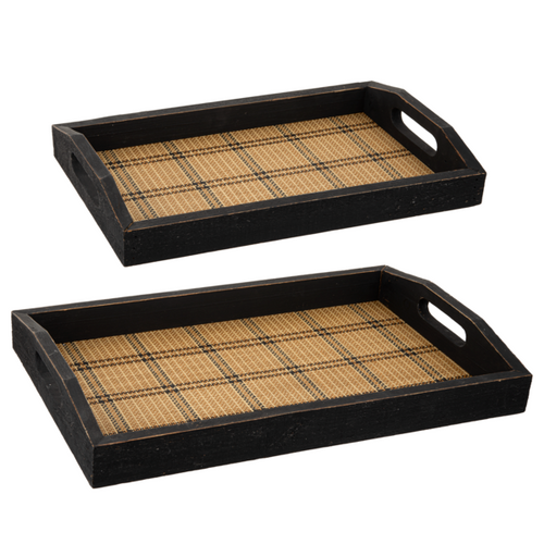 Natural Woven Plaid Tray (2 pc set) by Ganz CB179391