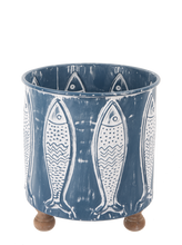 Load image into Gallery viewer, Whitewash Navy Embossed Fish 2 pc Planter Set by Ganz CB180935