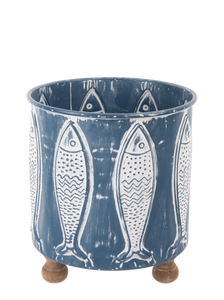 Whitewash Navy Embossed Fish 2 pc Planter Set by Ganz CB180935