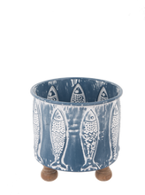 Load image into Gallery viewer, Whitewash Navy Embossed Fish 2 pc Planter Set by Ganz CB180935