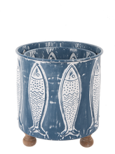 Load image into Gallery viewer, Whitewash Navy Embossed Fish 2 pc Planter Set by Ganz CB180935