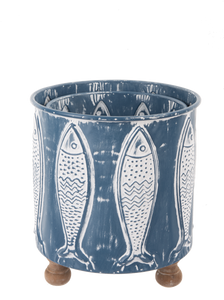 Whitewash Navy Embossed Fish 2 pc Planter Set by Ganz CB180935