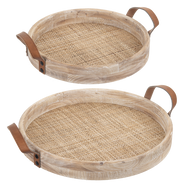 Round Natural Woven Inlay Tray with Leather Handle (2pc set) by Ganz CB181838
