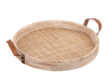 Load image into Gallery viewer, Round Natural Woven Inlay Tray with Leather Handle (2pc set) by Ganz CB181838