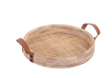 Load image into Gallery viewer, Round Natural Woven Inlay Tray with Leather Handle (2pc set) by Ganz CB181838