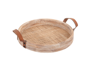 Round Natural Woven Inlay Tray with Leather Handle (2pc set) by Ganz CB181838