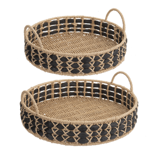 Natural & Black Round 2pc Tray Set by Ganz CB182190