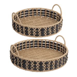 Natural & Black Round 2pc Tray Set by Ganz CB182190