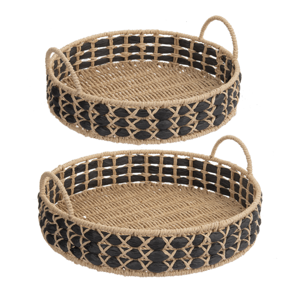 Natural & Black Round 2pc Tray Set by Ganz CB182190