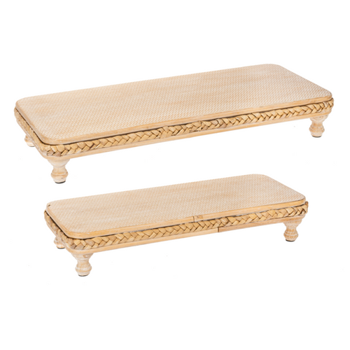 Carved Rectangle Tray with Braided Edge & Finial Feet (2pc set) by Ganz CB184145