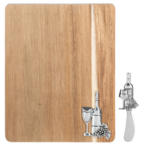 Load image into Gallery viewer, Silver Wine Bottle Rectangle Cutting Board &amp; Spreader (2pc Set) by Ganz CB184939