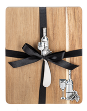 Load image into Gallery viewer, Silver Wine Bottle Rectangle Cutting Board &amp; Spreader (2pc Set) by Ganz CB184939