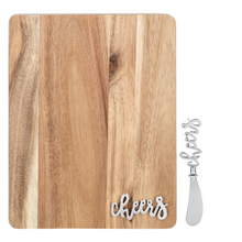 Load image into Gallery viewer, Silver Cheers Rectangle Cutting Board &amp; Spreader (2pc Set) by Ganz CB184944