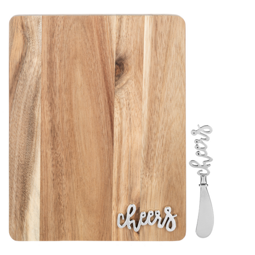 Silver Cheers Rectangle Cutting Board & Spreader (2pc Set) by Ganz CB184944