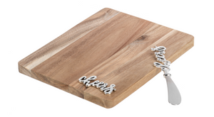 Silver Cheers Rectangle Cutting Board & Spreader (2pc Set) by Ganz CB184944