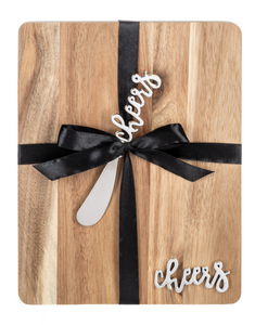 Silver Cheers Rectangle Cutting Board & Spreader (2pc Set) by Ganz CB184944