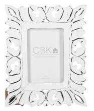 Load image into Gallery viewer, Distressed White Carved Scroll 4x6 Picture Frame by Ganz CB184987