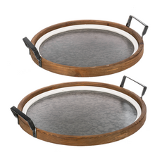 Load image into Gallery viewer, Round Wood Framed Tray with Handles (2pc set) by Ganz CB186065