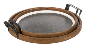 Round Wood Framed Tray with Handles (2pc set) by Ganz CB186065