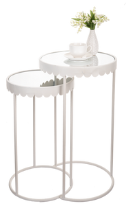 White Scallop Plant Stand with Mirror Top (2pc set) by Ganz CB196526