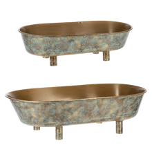 Load image into Gallery viewer, Gold Patina Oval Mod Tub Planter on Stand (2pc set) by Ganz CG179445