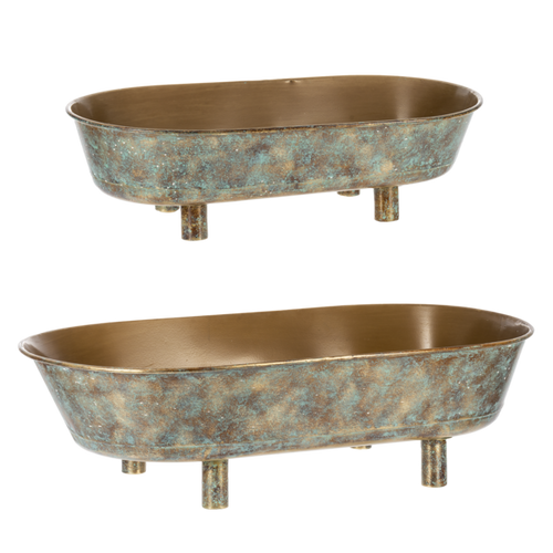 Gold Patina Oval Mod Tub Planter on Stand (2pc set) by Ganz CG179445