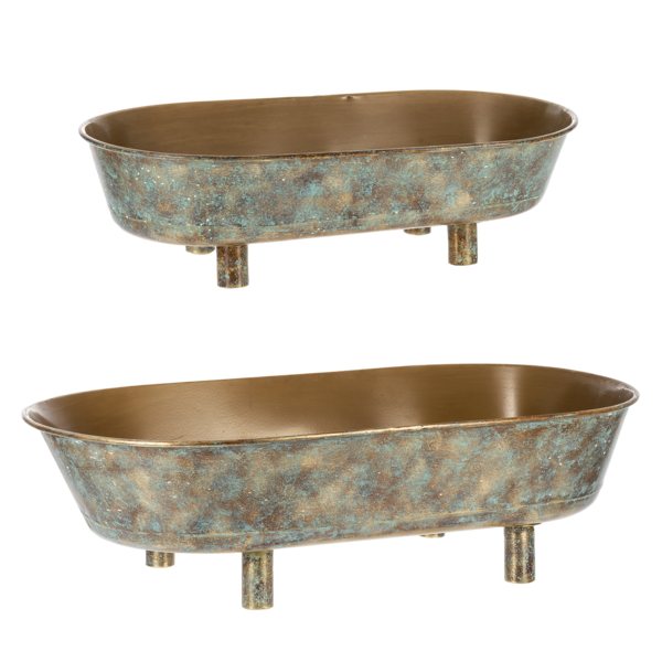 Gold Patina Oval Mod Tub Planter on Stand (2pc set) by Ganz CG179445