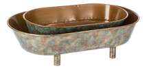 Load image into Gallery viewer, Gold Patina Oval Mod Tub Planter on Stand (2pc set) by Ganz CG179445