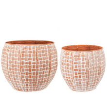 Load image into Gallery viewer, Embossed Woven Terracotta Finish Curved Planter (2pc set) by Ganz CG179467