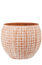 Load image into Gallery viewer, Embossed Woven Terracotta Finish Curved Planter (2pc set) by Ganz CG179467